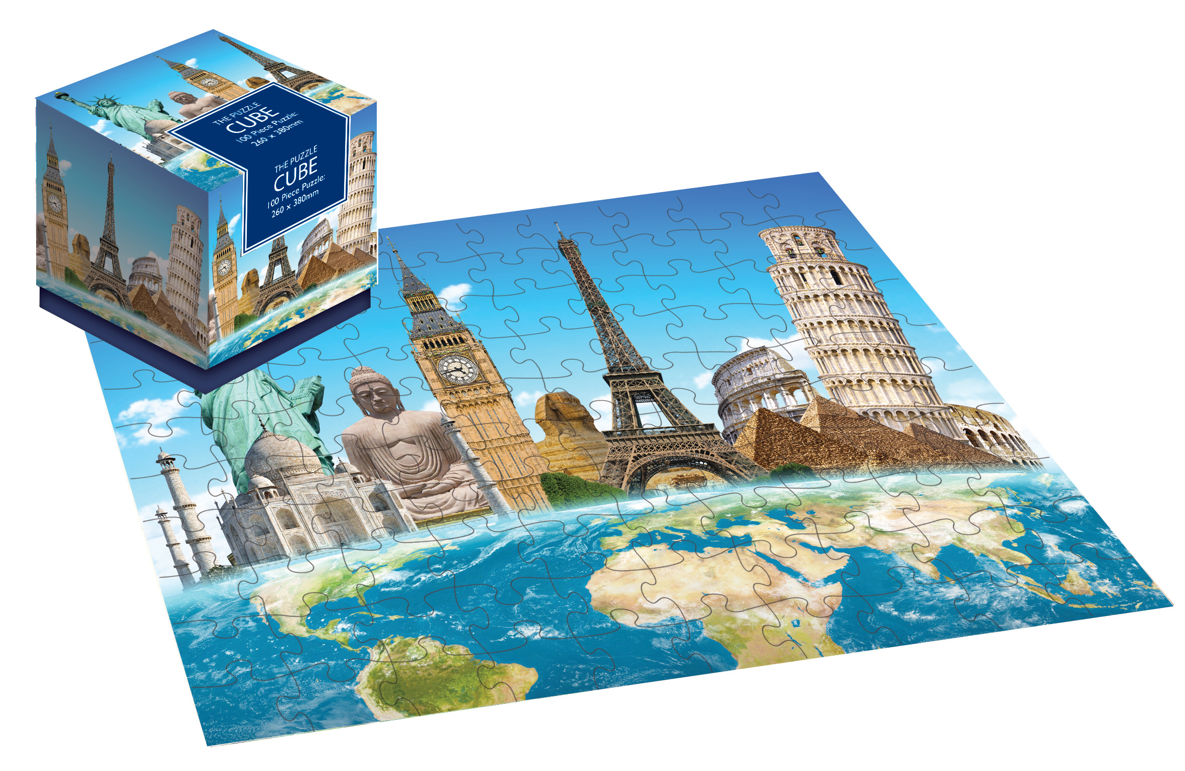 Wereld monumenten 100 puzzelstukjes in cube